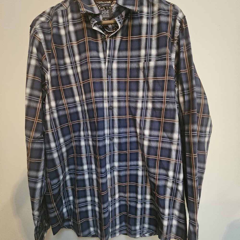 Joseph Abboud Blue and White Plaid Casual Shirt